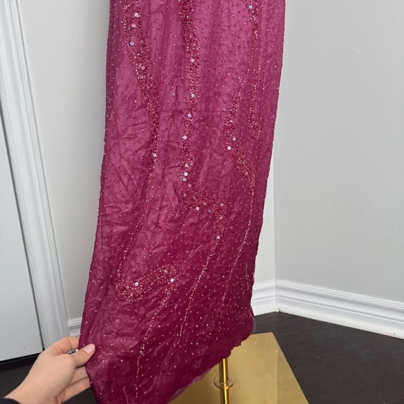 Vintage pink beaded Elegant Pink Strapless Dress Silk Gown Fairy Formal Glam XL - Picture 3 of 11
